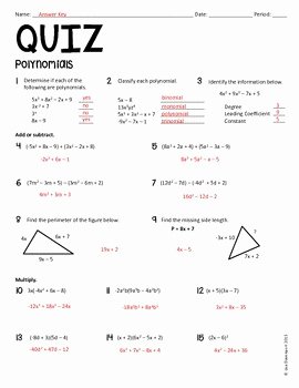 Multiplying Polynomials Worksheet 1 Answers New Quiz Introduction to Polynomials by Lisa Davenport