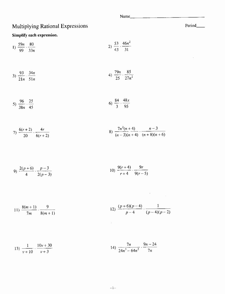 Multiplying Rational Expression Worksheet Awesome Multiplying Rational Expressions – 9th Grade Algebra