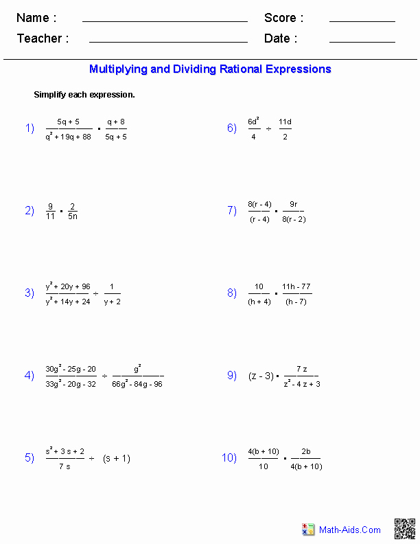 Multiplying Rational Expression Worksheet Elegant Algebra 2 Worksheets
