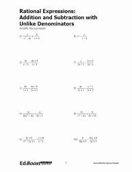 Multiplying Rational Expression Worksheet Fresh Rational Expressions Addition and Subtraction with Unlike