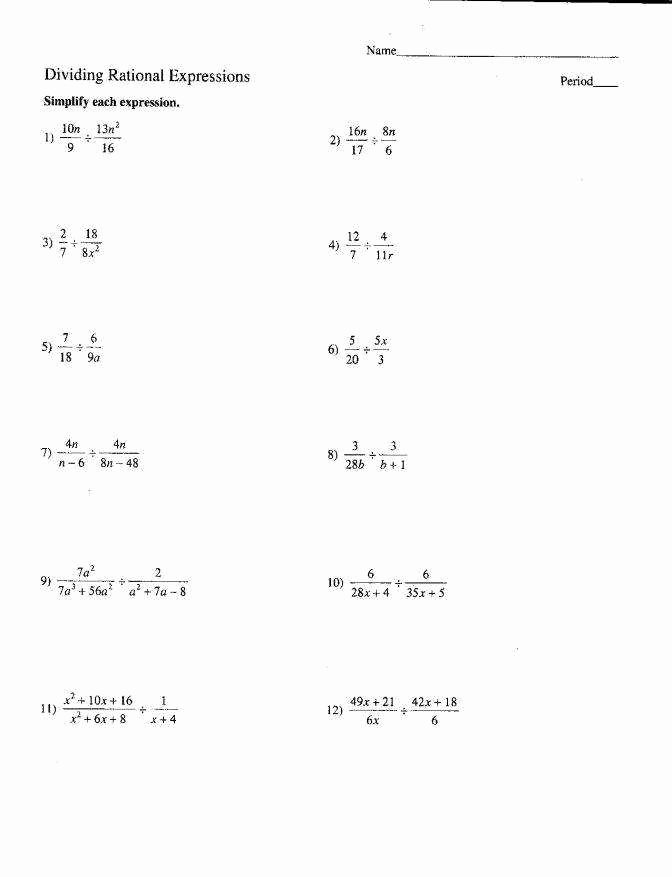 Multiplying Rational Expressions Worksheet New Multiplying and Dividing Rational Expressions Worksheet