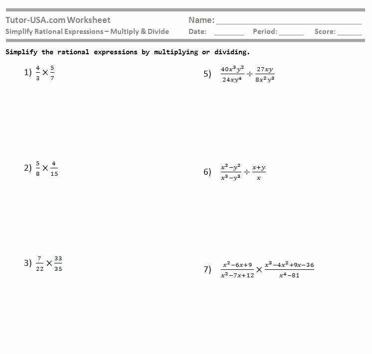 Multiplying Rational Numbers Worksheet Inspirational Multiplying and Dividing Rational Expressions Worksheet