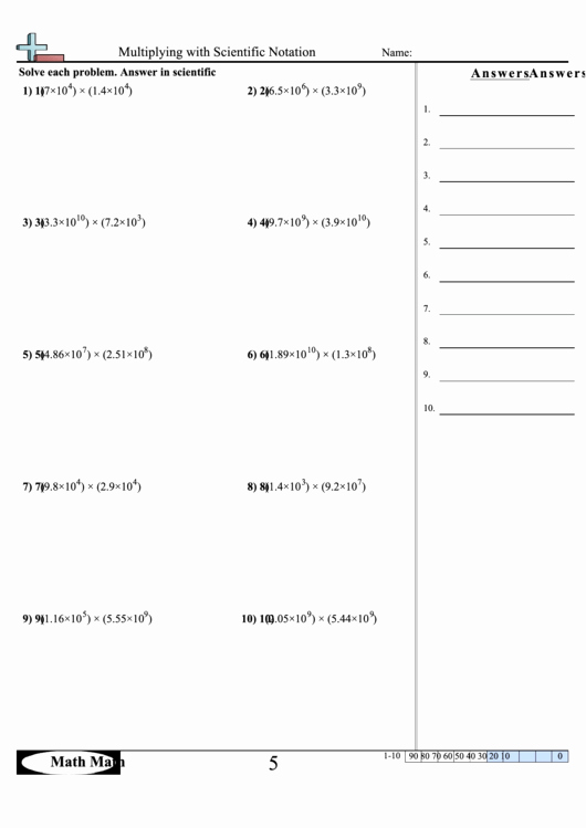 Multiplying Scientific Notation Worksheet New Multiplying with Scientific Notation Math Worksheet with