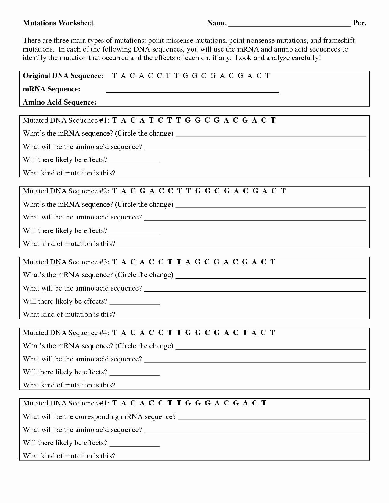 Mutations Worksheet Answer Key Best Of 19 Best Of the Genetic Code Worksheet Answers