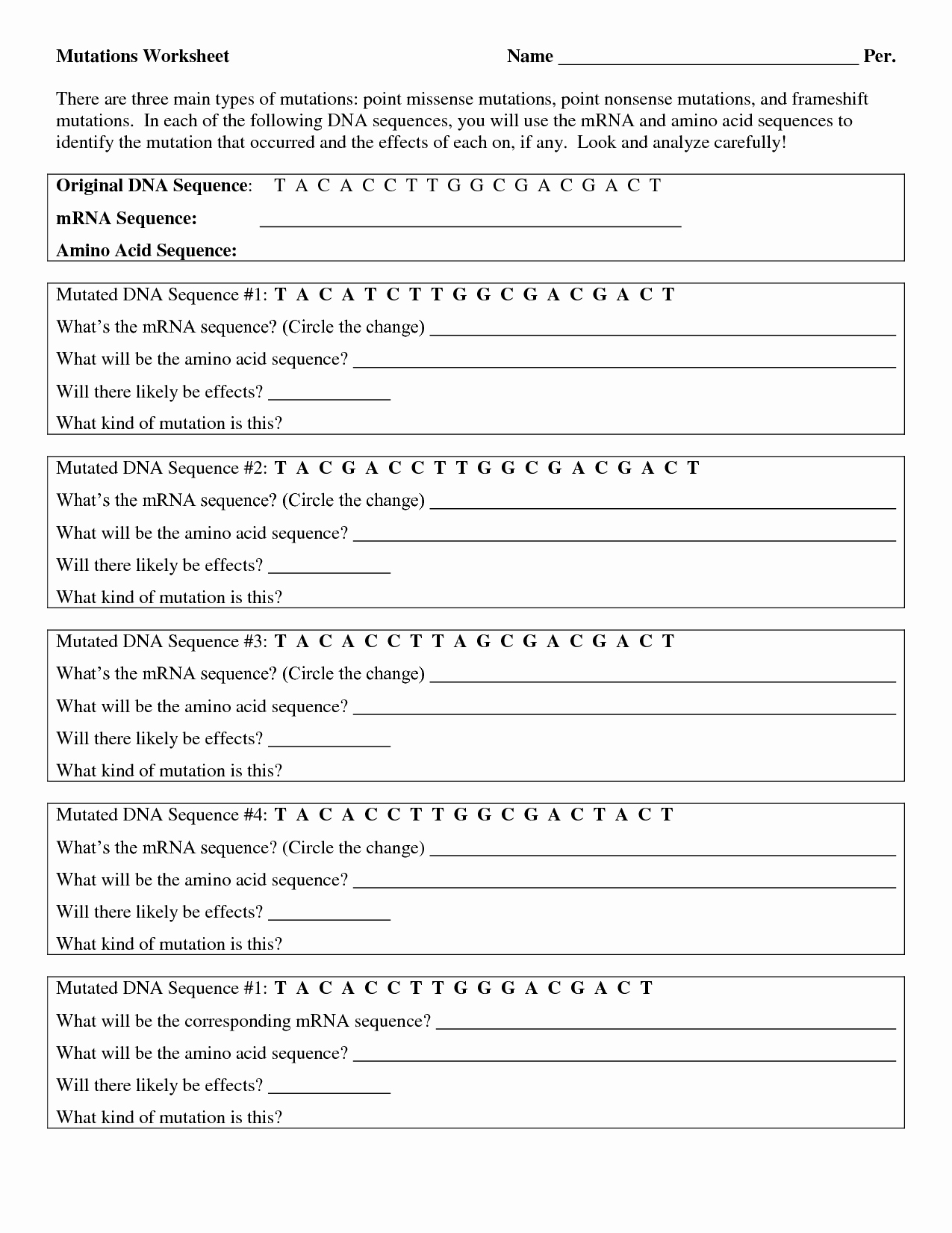 Mutations Worksheet Answer Key Luxury 17 Best Of Dna Mutations Practice Worksheet Page 2