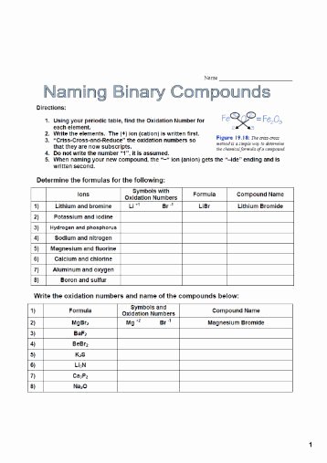 Naming Binary Ionic Compounds Worksheet Best Of Naming Ionic Pounds Worksheet 1 Everett Munity College