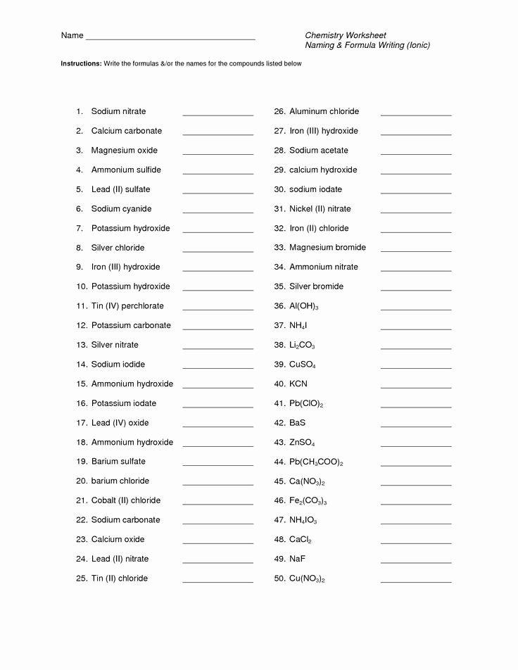 Naming Binary Ionic Compounds Worksheet Fresh Naming Chemical Pounds Worksheet Answers
