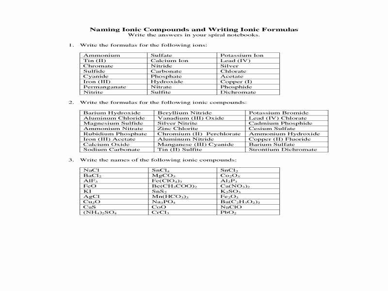Naming Binary Ionic Compounds Worksheet Inspirational Naming Chemical Pounds Worksheet