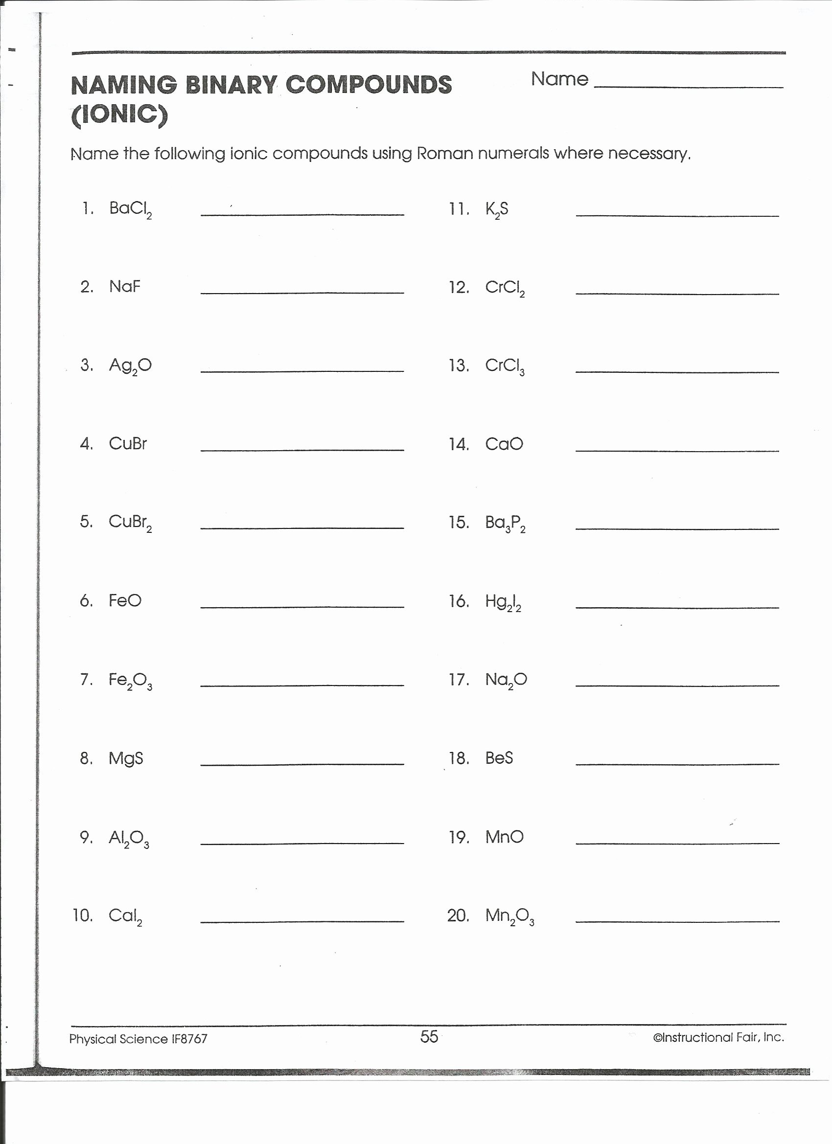 Naming Binary Ionic Compounds Worksheet Lovely 47 Binary Ionic Pounds Worksheet Answers Binary Ionic