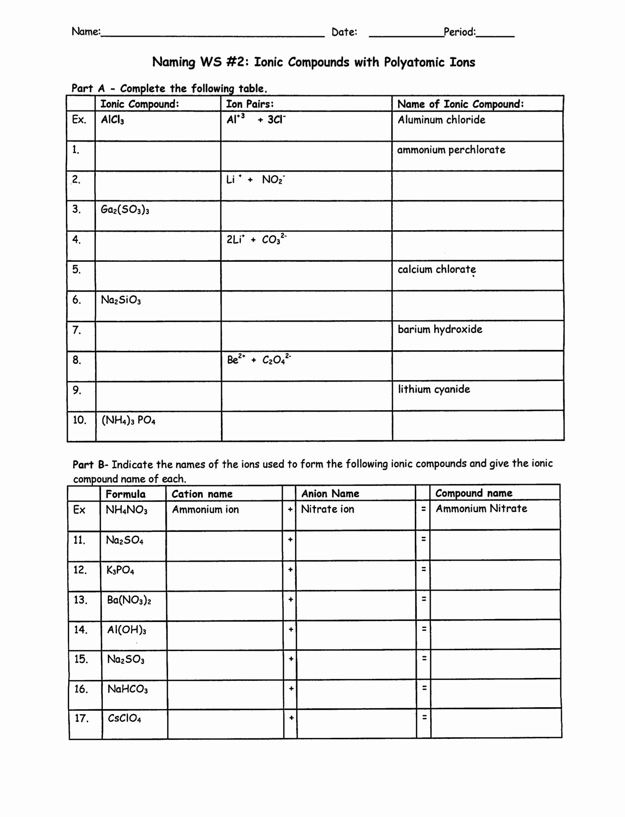 Naming Binary Ionic Compounds Worksheet Lovely Chemical formulas and Names Ionic Pounds Worksheet