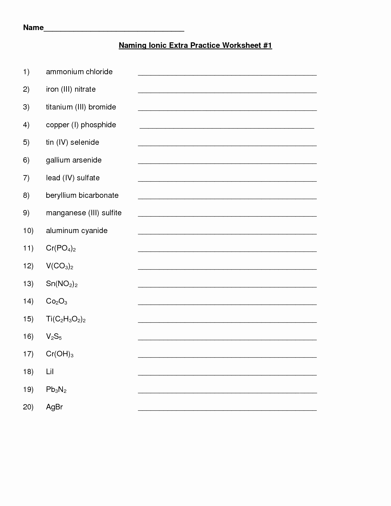 Naming Binary Ionic Compounds Worksheet Luxury 15 Best Of Naming Pounds Worksheet Key