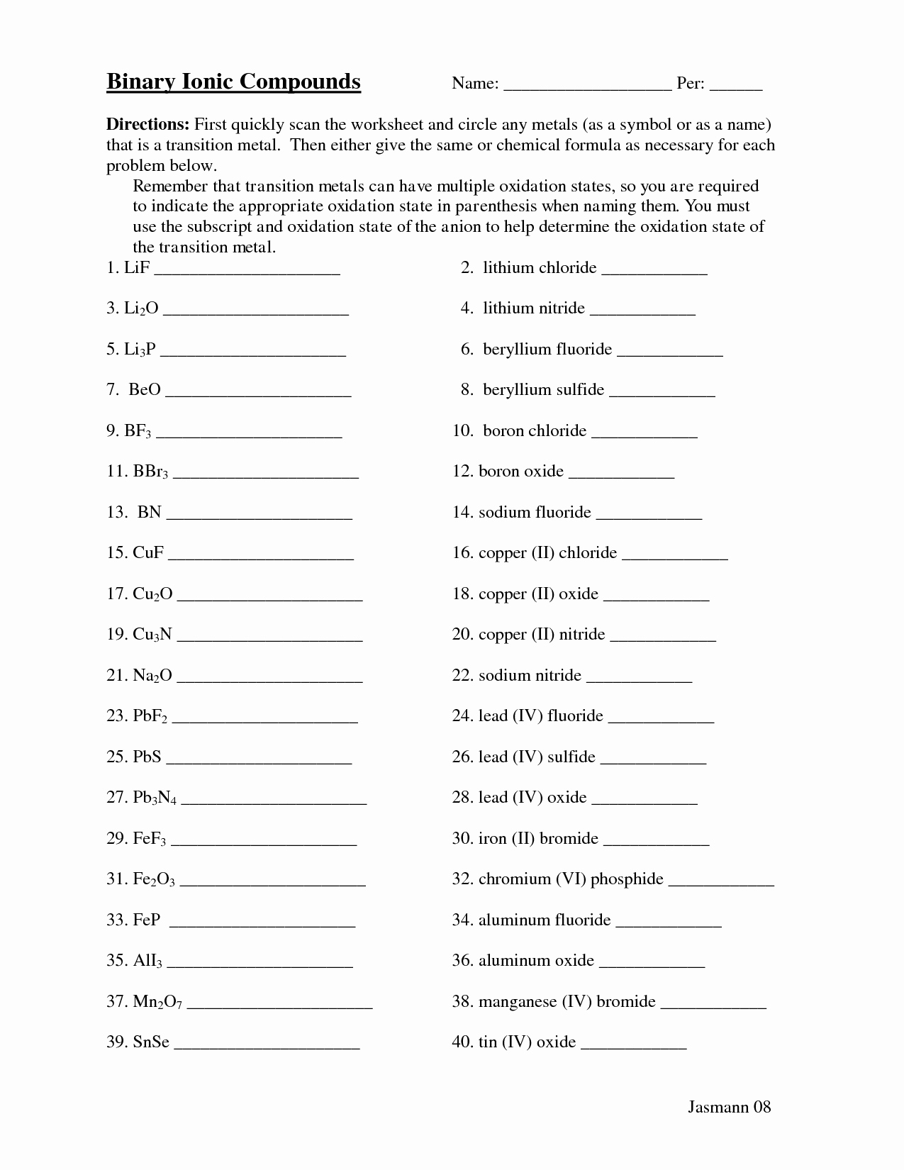Naming Binary Ionic Compounds Worksheet New 15 Best Of Naming Pounds Worksheet Key