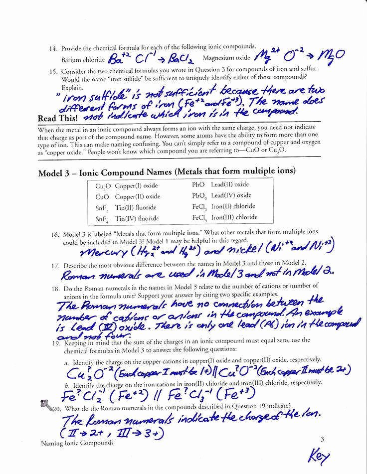 Naming Chemical Compounds Worksheet Answers Inspirational Naming Ionic Pounds Worksheet Answers