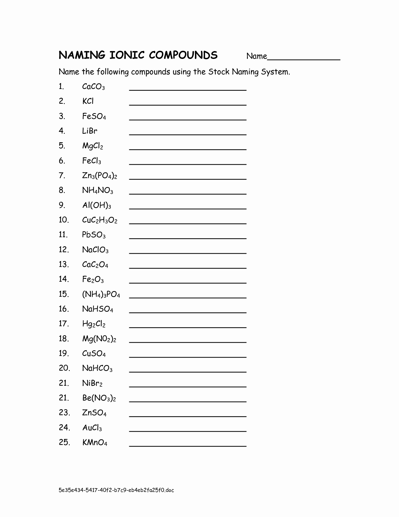Naming Chemical Compounds Worksheet Answers Lovely 10 Best Of Binary Ionic Pounds Worksheet