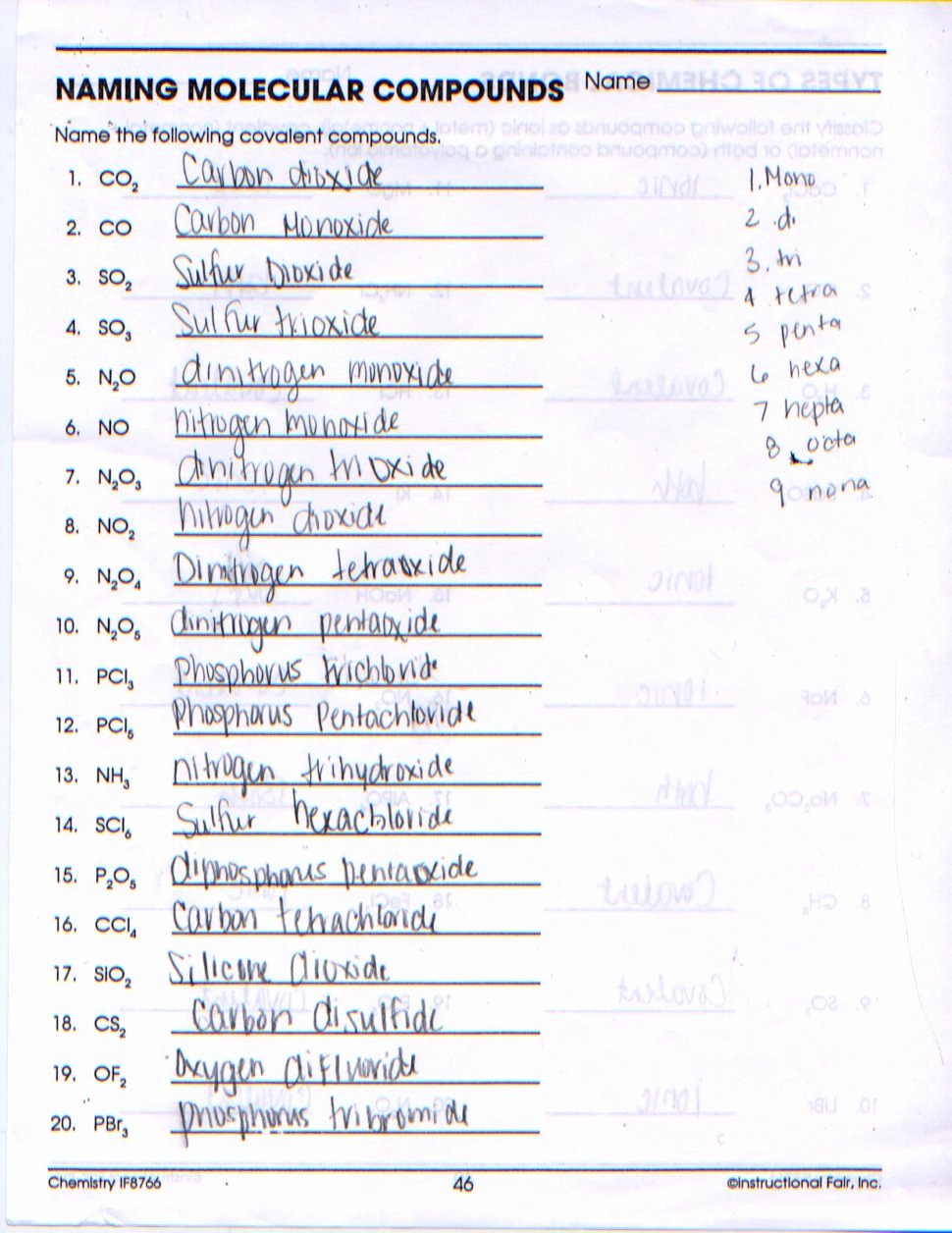 50 Naming Chemical Compounds Worksheet Answers