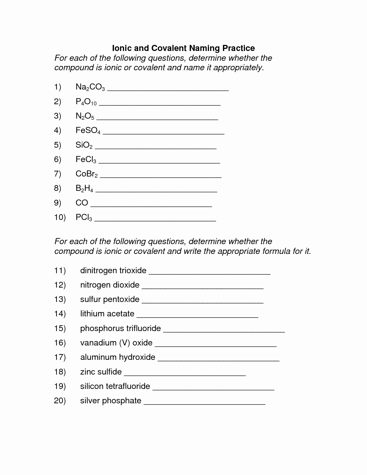 Naming Compounds Practice Worksheet Awesome 54 Naming Ionic and Covalent Pounds Worksheet Best