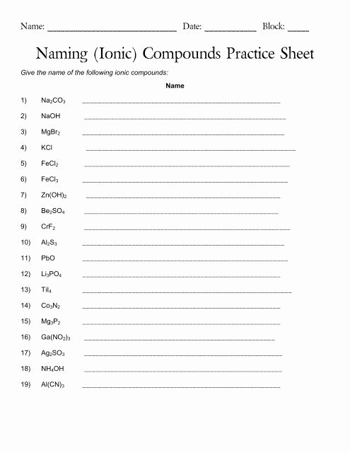 Naming Compounds Practice Worksheet Best Of Naming Ionic Pounds Practice Sheet