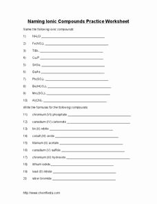 Naming Compounds Practice Worksheet Inspirational Naming Ionic Pounds Practice Worksheet for 10th 12th