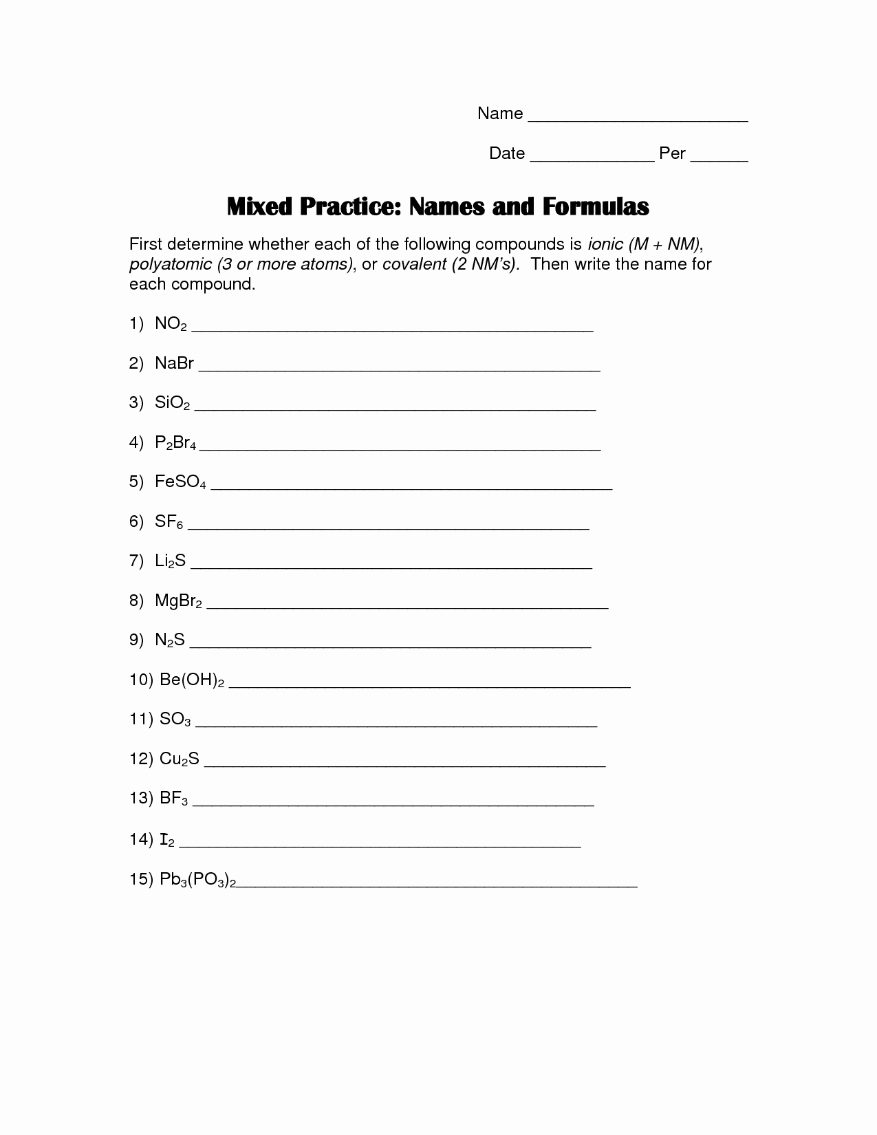 Naming Compounds Practice Worksheet Luxury 16 Best Of Chemistry Naming Pounds Worksheet