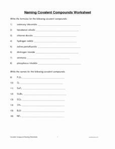 Naming Compounds Practice Worksheet Luxury Naming Covalent Pounds Worksheet Worksheet for 9th