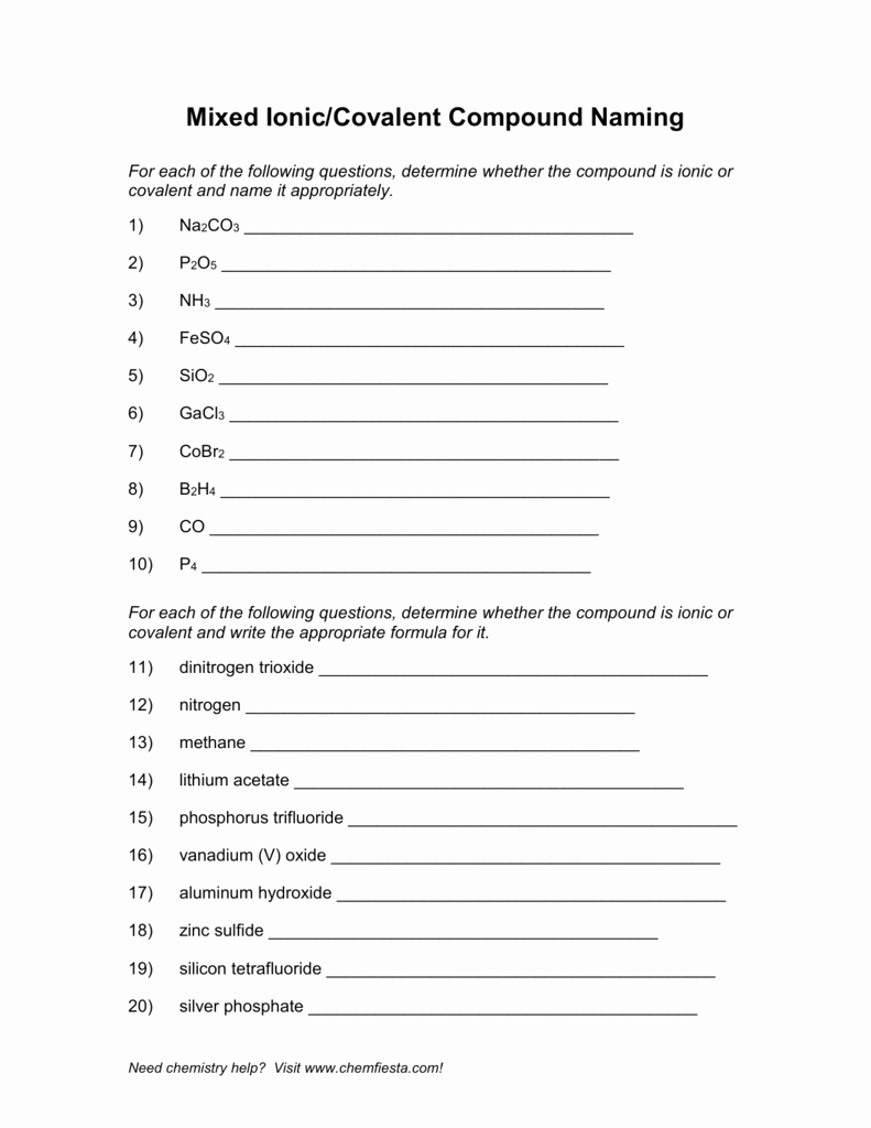 Naming Compounds Practice Worksheet New Mixed Ionic Covalent Pound Naming