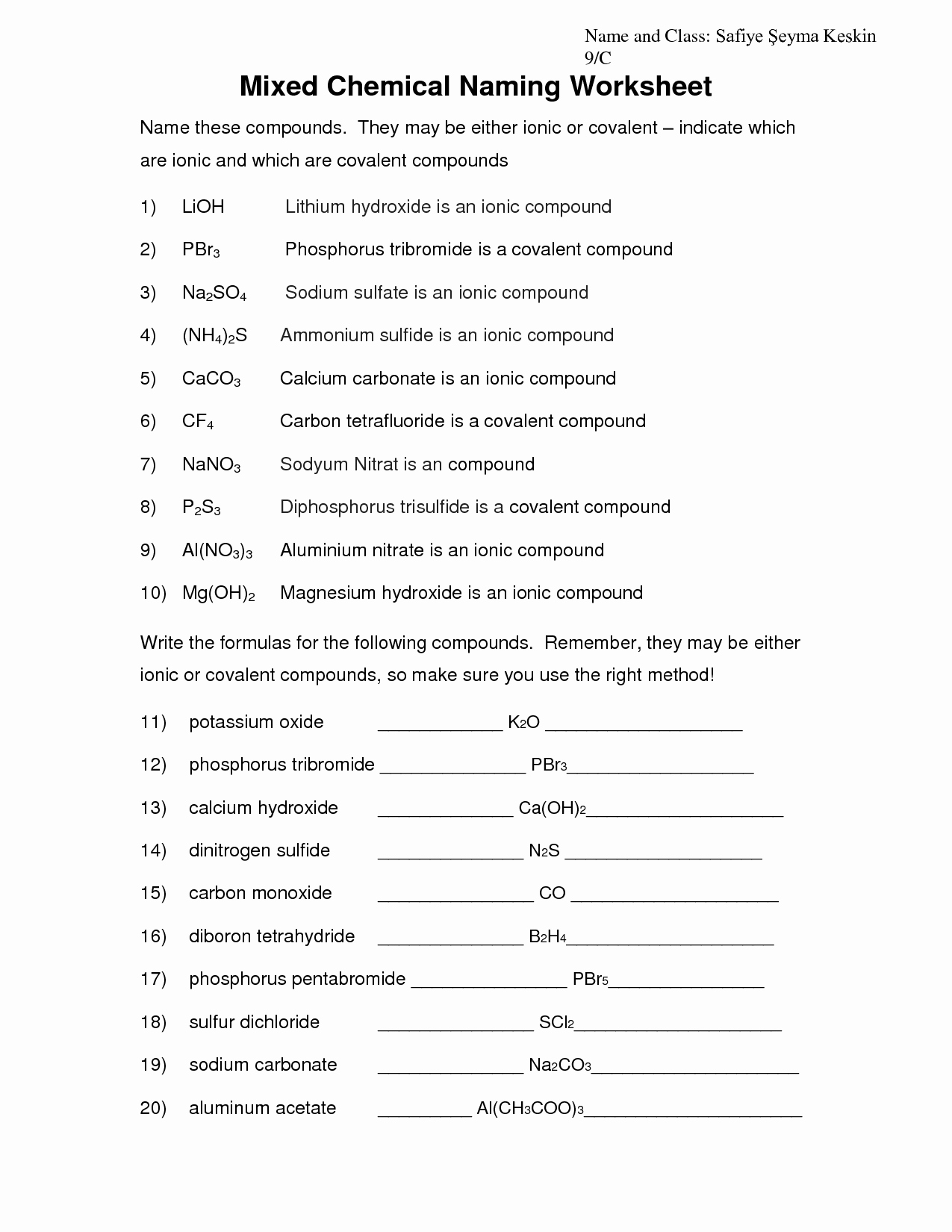 Naming Ionic Compounds Worksheet Answers Elegant 11 Best Of Naming Molecular Pounds Worksheet