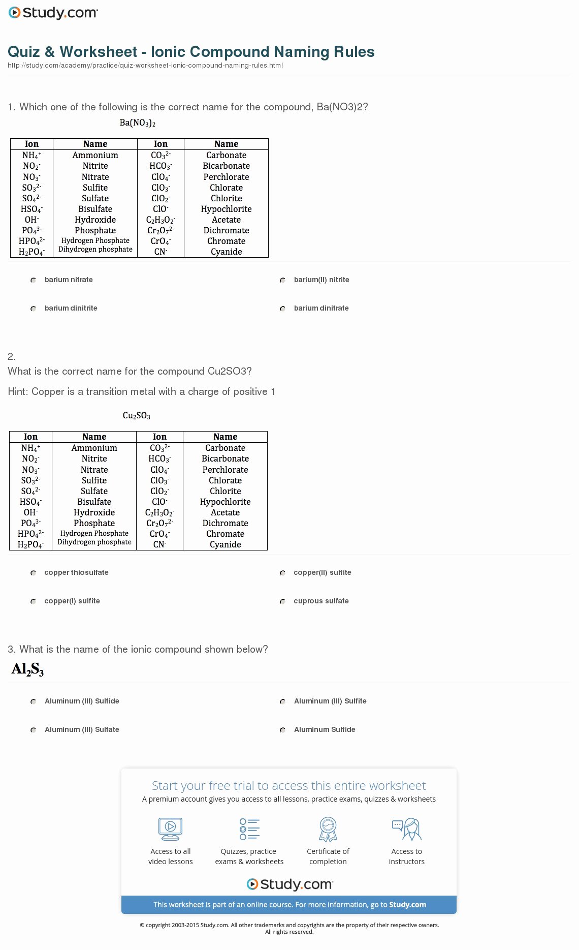 Naming Ionic Compounds Worksheet Answers Inspirational Quiz &amp; Worksheet Ionic Pound Naming Rules