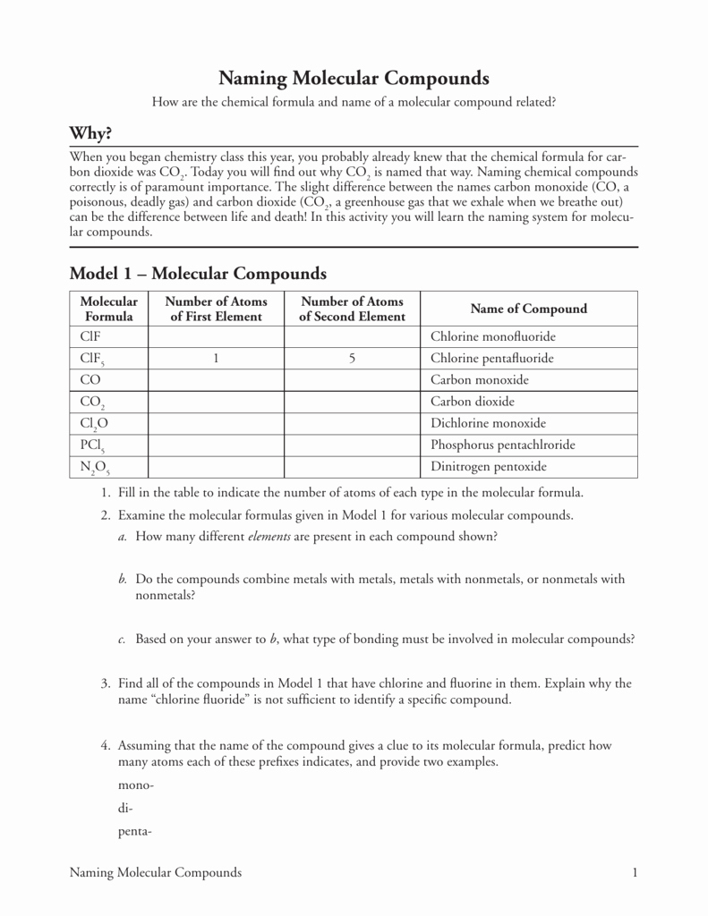 Naming Molecular Compounds Worksheet Lovely Collection solubility Worksheet Answer Key Pogil