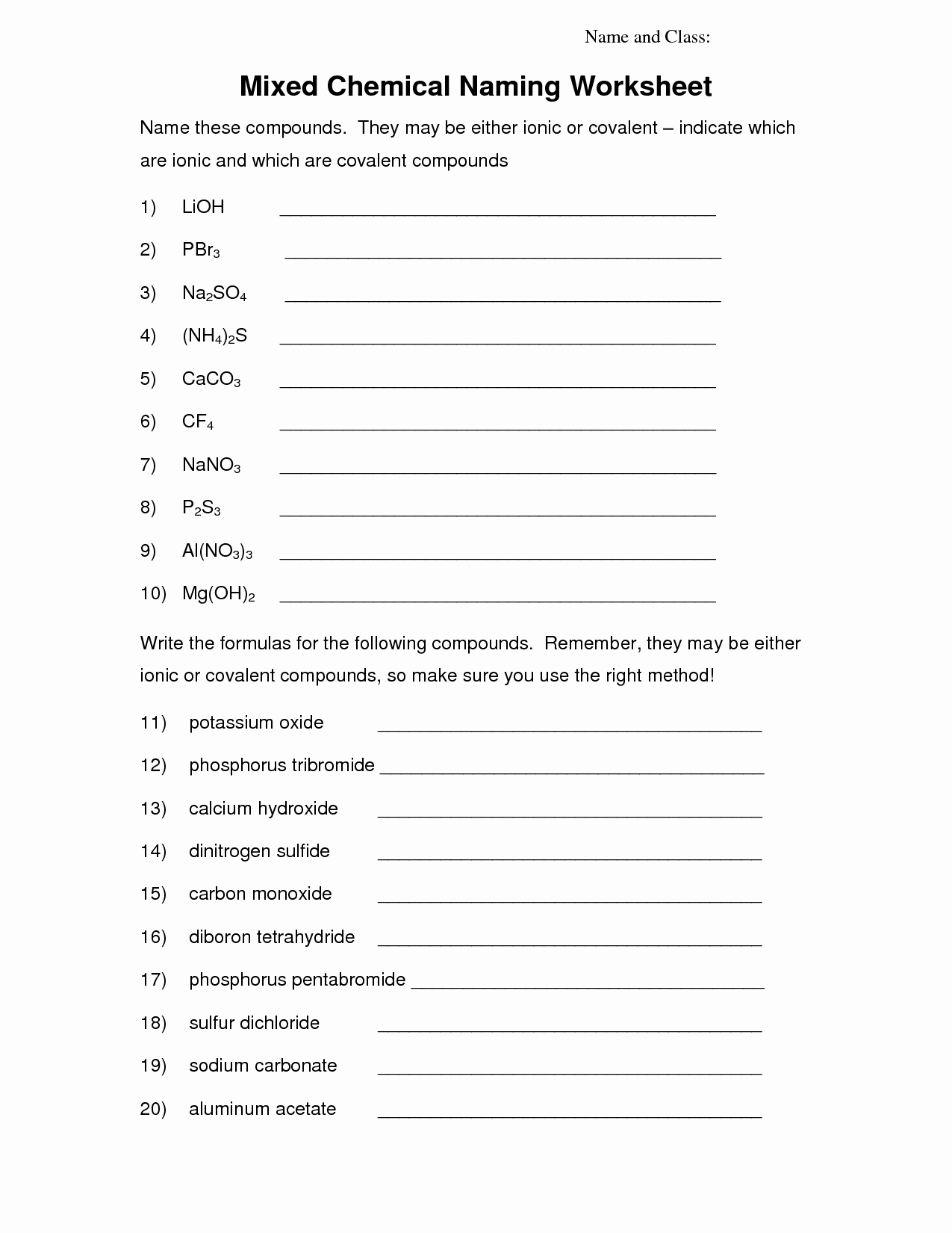 Naming Molecular Compounds Worksheet Luxury 54 Naming Ionic and Covalent Pounds Worksheet Best