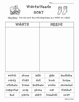 Needs and Wants Worksheet Beautiful Wants and Needs Cut and Paste sort Economics Worksheet by