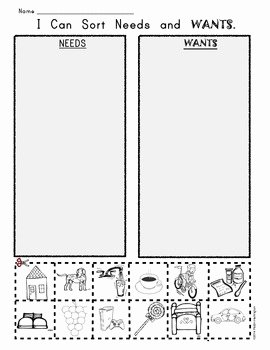 Needs and Wants Worksheet Fresh I Can sort Needs and Wants by Class Of Kinders