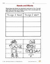 Needs and Wants Worksheet Lovely Needs and Wants Printable K 2nd Grade Teachervision