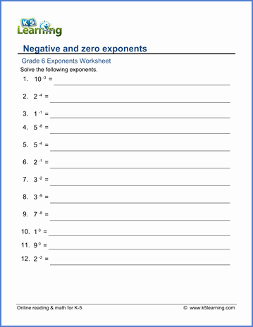 Negative Exponents Worksheet Pdf Beautiful Grade 6 Math Worksheet whole Numbers with Negative and