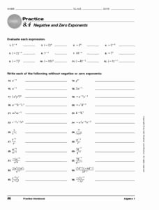 Negative Exponents Worksheet Pdf Elegant Negative and Zero Exponents Worksheet for 8th 9th Grade