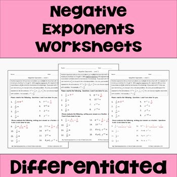 Negative Exponents Worksheet Pdf Lovely Negative Exponents Differentiated Worksheets by Sheila