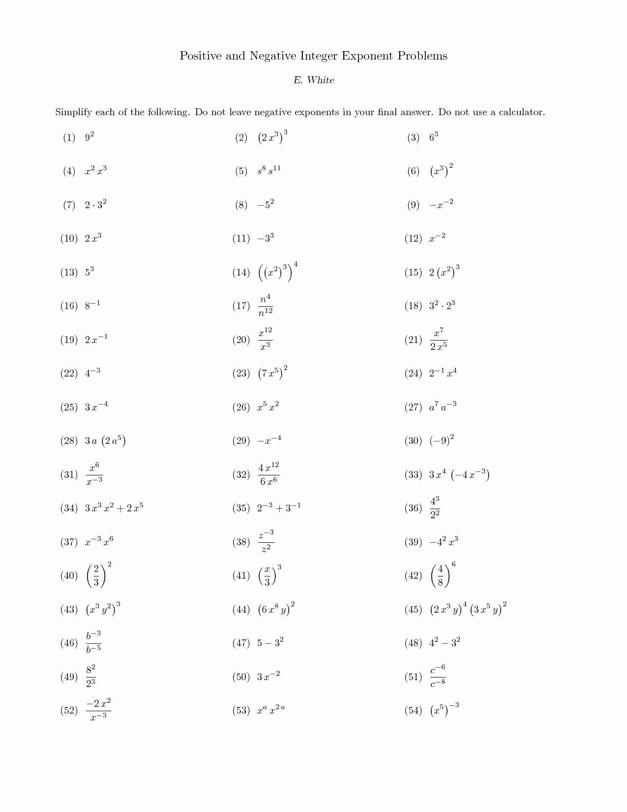 Negative Exponents Worksheet Pdf Lovely Worksheet Positive and Negative Exponents Worksheet