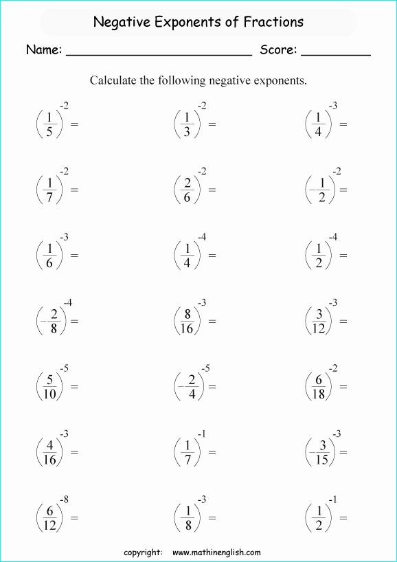 Negative Exponents Worksheet Pdf Luxury Calculate the Value Of Negative Exponents Of Fractions