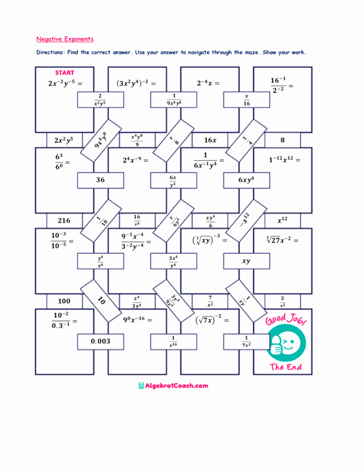 Negative Exponents Worksheet Pdf Luxury Real Number System Maze Activities ⋆ Prealgebracoach