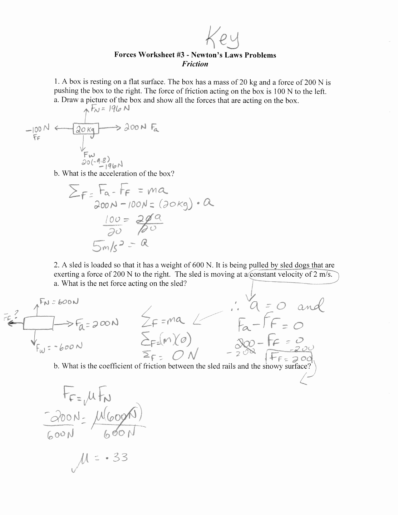Net force Worksheet Answers Luxury Coefficient Friction Worksheet Answers