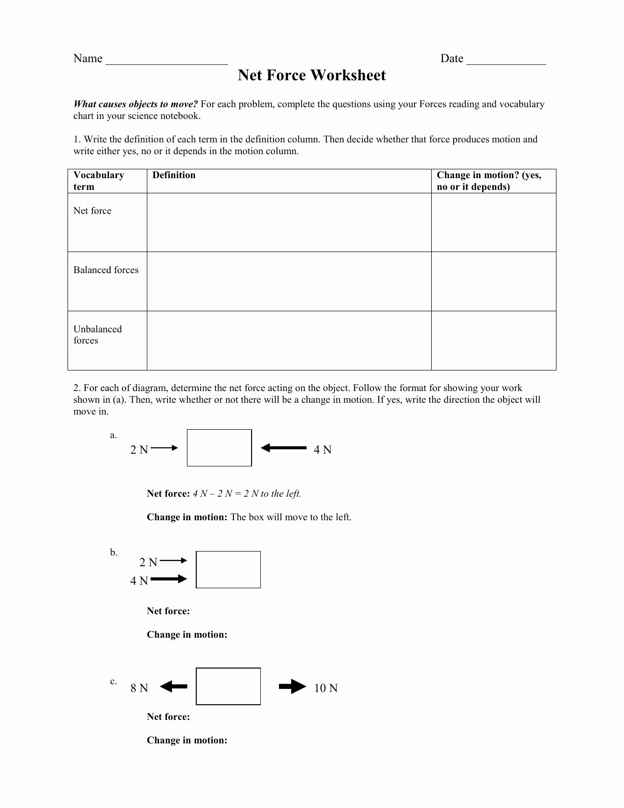 Net force Worksheet Answers New Net force Worksheet Answers – Db Excel