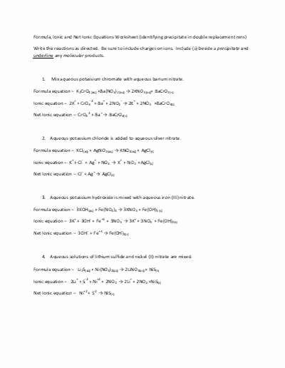 Net Ionic Equations Worksheet Awesome Net Ionic Equations Worksheet