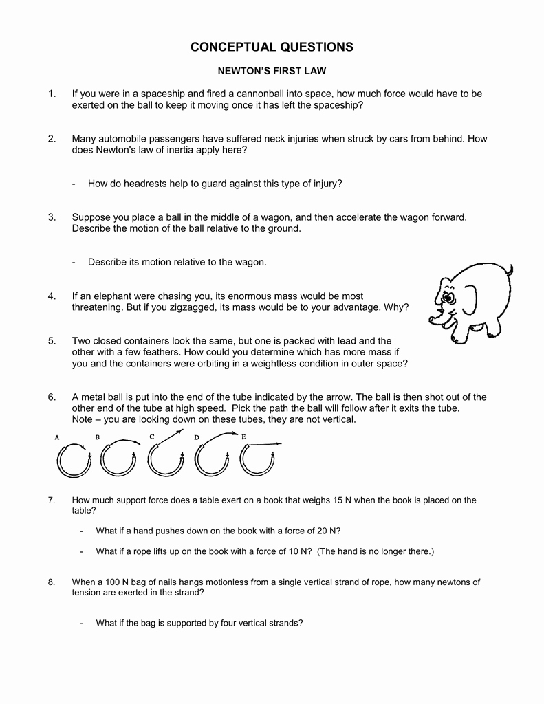 Newton Laws Worksheet Answers Elegant Newton S First Law Conceptual Worksheet