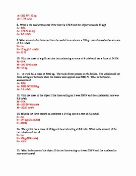 Newton Laws Worksheet Answers Inspirational Newton S Second Law Of Motion Practice Problems by Paige