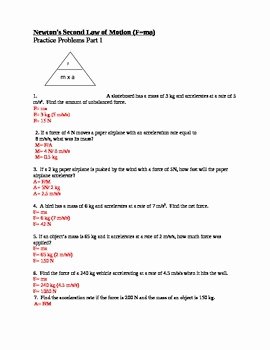 Newton Laws Worksheet Answers Luxury Newton S Second Law Of Moti by Paige Lam
