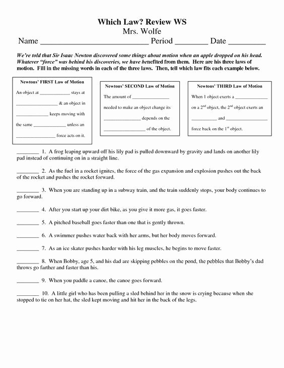 Newton Laws Worksheet Answers Unique 3 Laws Of Motion Worksheets