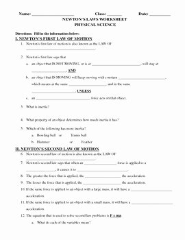 Newton Laws Worksheet Answers Unique Newton S Laws Of Motion Worksheet by Ms Science Spot