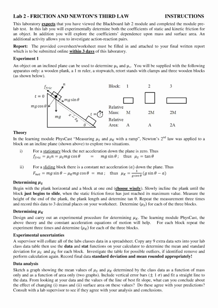Newton&amp;#039;s 3rd Law Worksheet Unique Modification Template Of Practical Lab Friction and Newton