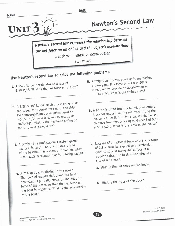 Newton&amp;#039;s Laws Of Motion Worksheet Beautiful Newton S 2nd Law Worksheet and Key