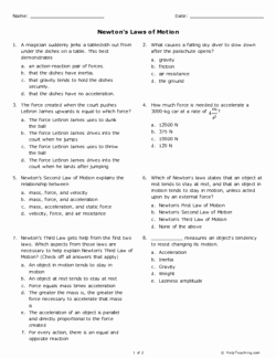 Newton&amp;#039;s Laws Of Motion Worksheet Inspirational Newton S Laws Of Motion Grade 10 Free Printable Tests