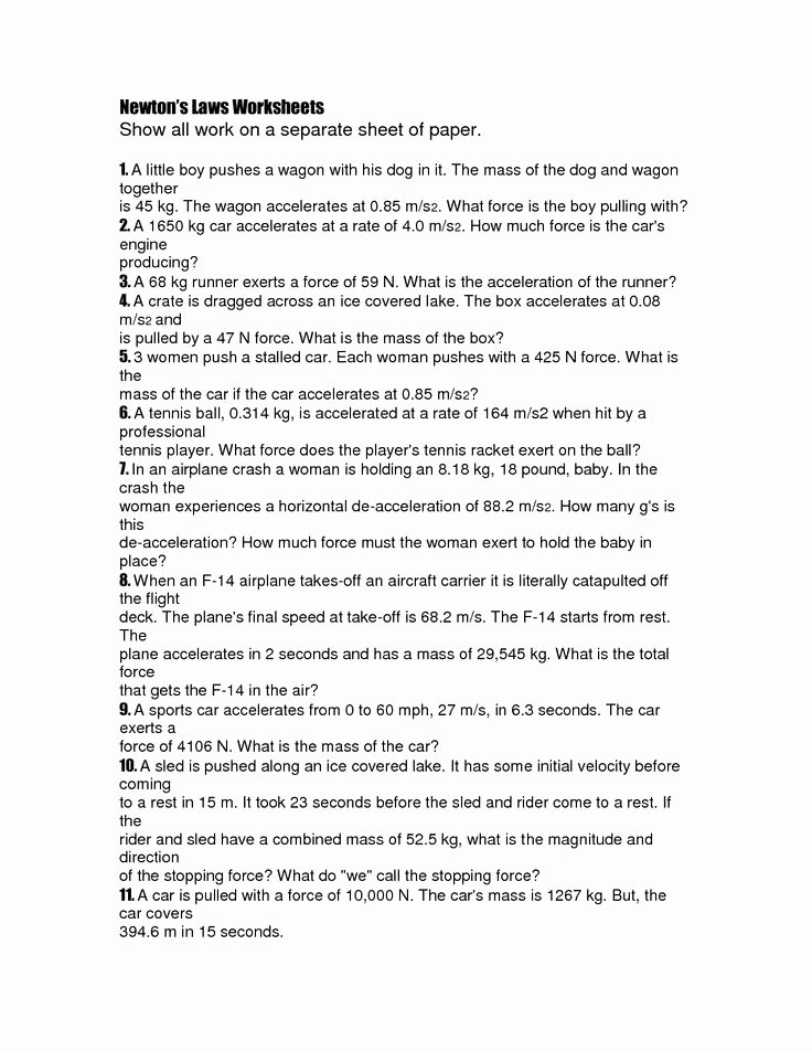 Newton&amp;#039;s Laws Review Worksheet Answers Fresh Newton S 2nd Law Worksheet and Key
